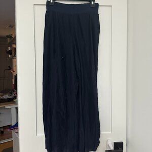 Anthropologie Navy Blue Wide Leg Pleated Wavy Palazzo Pants